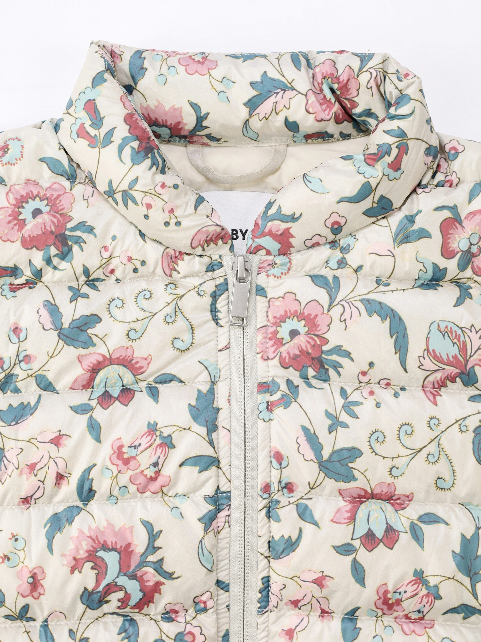 Куртка молочного цвета с цветочным принтом с горизонтальной стежкой